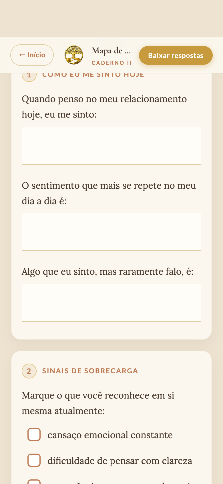 Campos para escrever e marcar